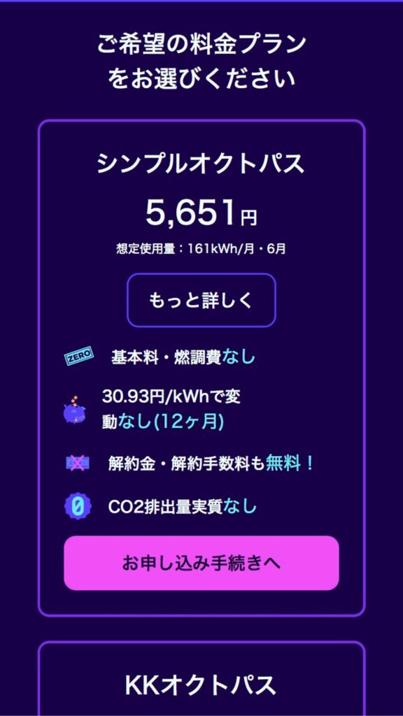 オクトパスエナジー申込STEP2 番号・本人情報入力画面
